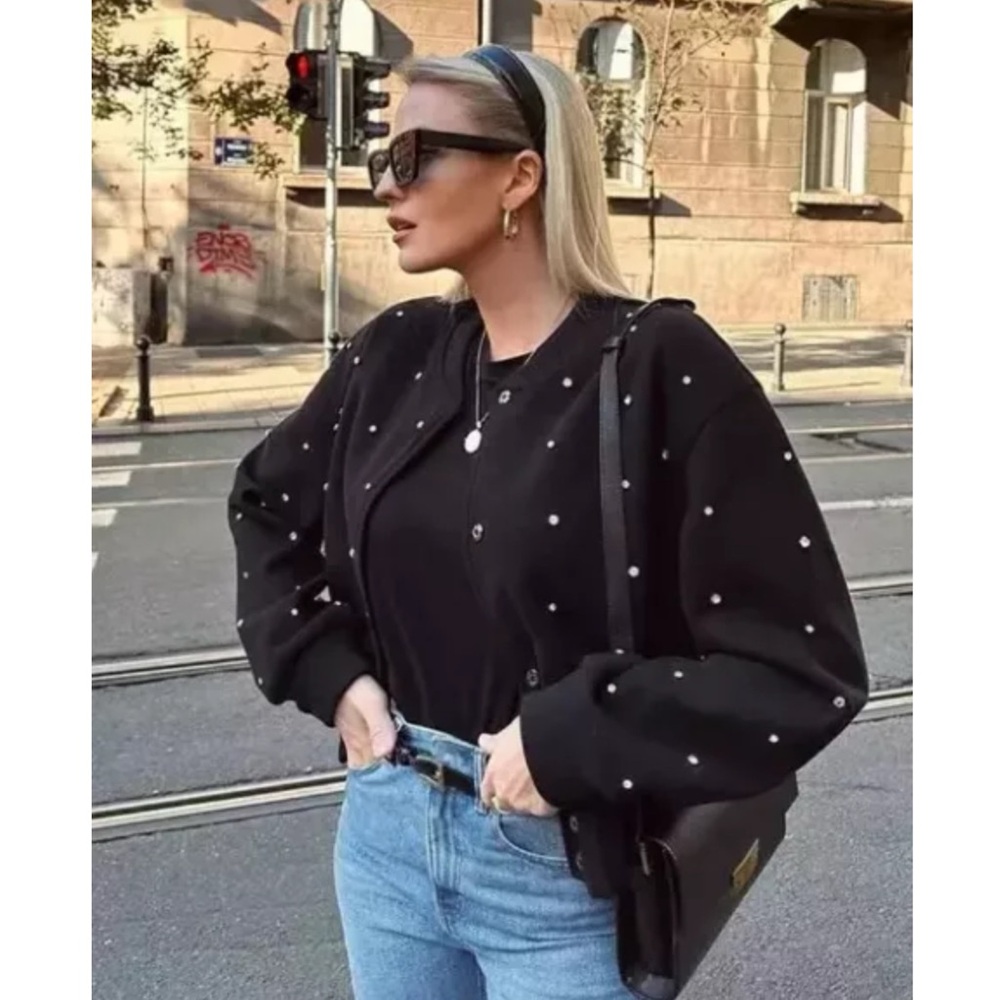 Jason Wu rhinestone embellished bomber jacket size small black